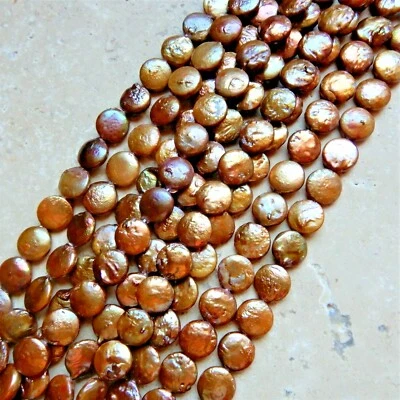 Moneda 9mm - 10mm Cobre Marrón Genuinas Perlas de Agua Dulce - 38 Cuentas, Foto 1 de 3