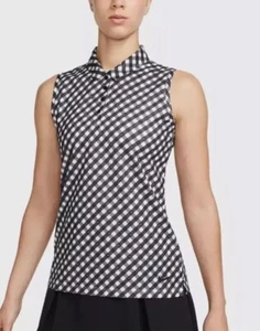 Nike women dri-fit victory sleeveless printed Pickleball Golf polo DX1505-010 M - Picture 1 of 7