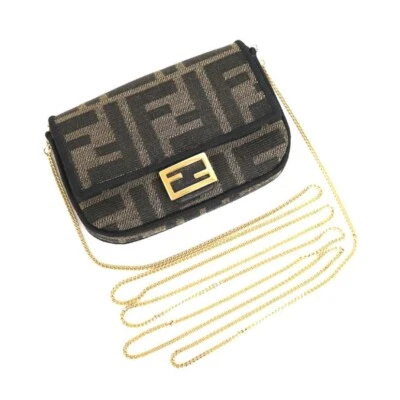 Fendi Llavero Nano Baguette FF Logo Bolso de Hombro Cuero Negro Caqui Auténtico Foto 1 de 4