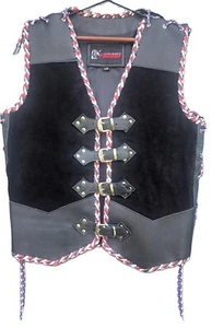 Motorcycle Suede Vest Leather Biker Waistcoat Braided Fringes Rider Leather Vest - Picture 1 of 5