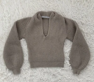 Usado Alexander Wang Acanalado Beige Lana Cachemira Mezcla Cuello Drapeado Suéter - Imagen 1 de 7