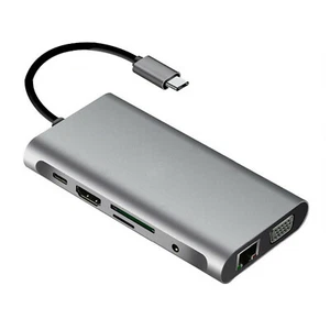 10 in 1 Hub Laptop Charging Dock Type C HDMI VGA RJ45 PD Multi USB 3.0 Adapter - Zdjęcie 1 z 7
