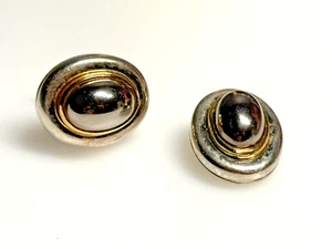 Vintage Clip on Earrings LCI LIZ CLAIBORNE Silver Gold Metal Oval - Picture 1 of 7