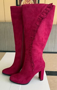 IMPO WOMEN'S BOOTS. SIZE: 9.5 RED FAUX SUEDE HIGH HEEL KNEE HIGH SIDE ZIPPER NEW - Picture 1 of 6