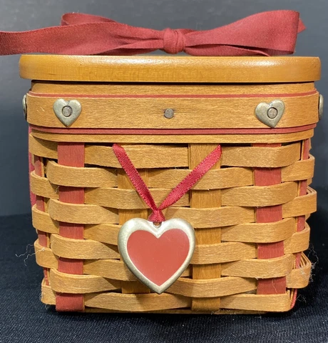 Longaberger 2002 6pc Small Sweetest Gift Sweetheart Mini Basket Set w/Tie-on EUC Cover
