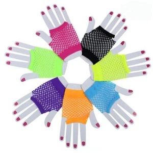 Womens Fancy Dress Short Fishnet Gloves Nylon Mesh Elastic Fingerless Mittens - Picture 1 of 23