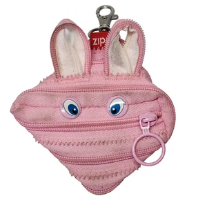 Zipit Grillz Clip-On Coin Purse Key Chain Pink Bunny Rabbit Stash Pouch Unique - Picture 1 of 14