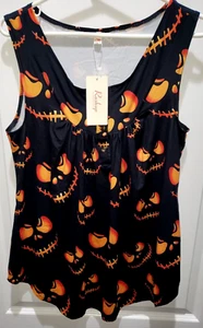 Mujer NUEVA CAMISETA SIN MANGAS HALLOWEEN Camisa Negra Naranja Talla Mediana ¡LINDA! - Imagen 1 de 1
