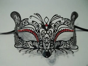 Schwarz Rotfuchs Katze Strass Laser geschnitten venezianische Maske Maskerade Metall filigran - Bild 1 von 3