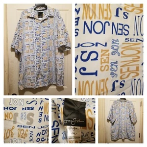 Sean John Shirt Mens Extra Large Gray Blue Button Up All Over Spellout XL - EUC - Picture 1 of 16