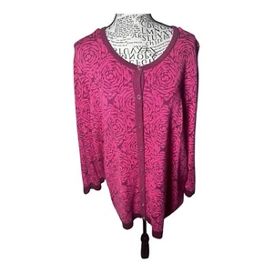 Isaac Mizrahi Live Womens Cardigan Sweater Sz 3X Red Floral 3/4 Sleeve - Picture 1 of 5