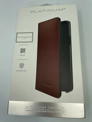 Platinum Genuine Leather Folio Wallet Case Samsung Galaxy S9 Bourbon Brown NEW - Image 1 of 4