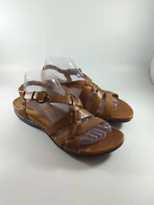 Clarks Artisan Sandals Size 9.5M Brown Leather Gladiator Strappy Woven Slingback - Picture 1 of 9