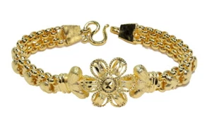 Lovely Flower & Heart Link Detail Bracelet 6.75" 22K 24K Gold GP Thai Made GT72 - Picture 1 of 5