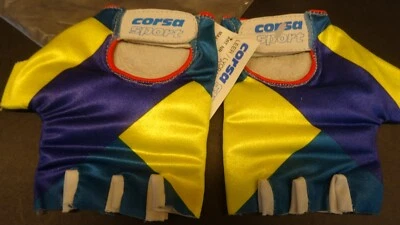 велосипед гонки перчатки, кожа внутри, желтый синий, размер S, новый, новый из старых запасов - Изображение 1 из 4