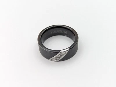 Alianza de boda para hombre - carburo de tungsteno, plata de ley, diamantes blancos, talla 10,5 Foto 1 de 3