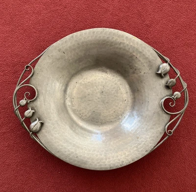 Vintage Serge Nekrassoff  Hand Forged Hammered Pewter Floral Bowl Platter Art - Image 1 of 4