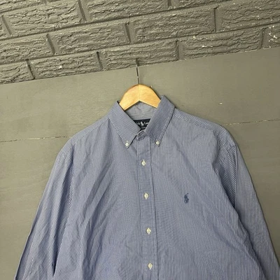Ralph Lauren Shirt Mens Large Blue White Striped Blake Button Down Cotton Oxford - Image 1 of 3