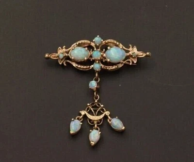 Feueropal 1,1 kt Laborgefertigte ovale Brosche & Anhänger 14 K Gelbgold-Finish - Bild 1 von 4