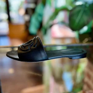 DOLCE & GABBANA Cutout DG Black Flat Slide Sandals SZ 36.5 - Picture 1 of 6