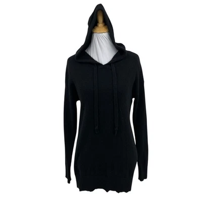 Bloomingdale's Sweater Womens XS Black 2 Ply Cashmere Pullover Drawstring Hooded - Image 1 of 4