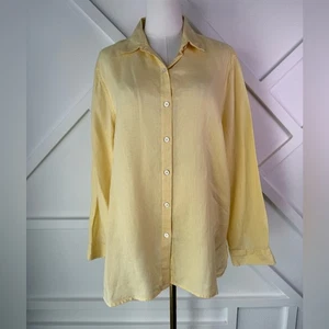 J.Jill 100% Linen Button Front Shirt Butter Yellow Size Medium - Picture 1 of 9