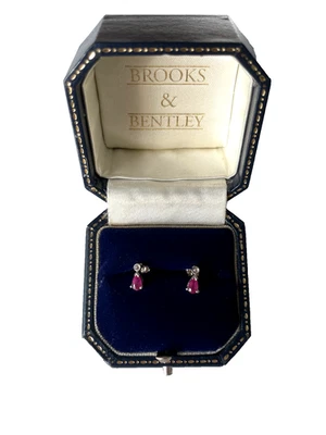 Ruby and Diamond Earrings 9ct Gold Small Diamond and Ruby Earrings Gold Earrings - Image 1 of 4