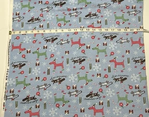 NEW cotton flannel fabric by half yard - Christmas Dog Silhouettes On Blue - Picture 1 of 2