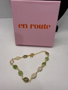 En Route 18K gold plated oval Cut Navette crystal Bracelet 8” - Picture 1 of 5