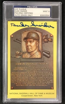 Duke Snider Signed Gold HOF Plaque Postcard Yellow Dodgers Autograph PSA/DNA - Image 1 of 2