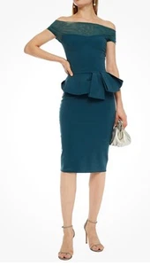 CHIARA BONI Green Dark Forest Nabelle Illusion Dress Size IT 46 UK14 US10 New - Picture 1 of 7