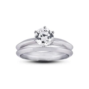 1 1/2ct F SI2 Round Natural Certified Diamond 18k  Classic Engagement Ring Set - Picture 1 of 3