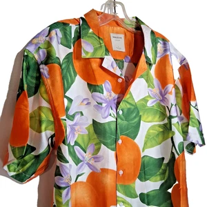 Massives Luxus Herren L Button Down Freizeithemd Hawaii weiß Blume orange neu mit Etikett - Bild 1 von 10