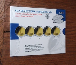 2 Euro Sammlermünzenset 2008 PP Hansestadt Hamburg Spiegelglanz Original m.Folie - Bild 1 von 2