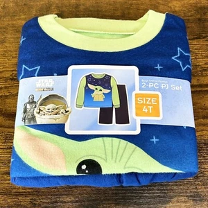 Star Wars Yoda Flannel 2 Piece Pajama Boys Sz 4T Sleep PJ Set Disney Mandalorian - Picture 1 of 6