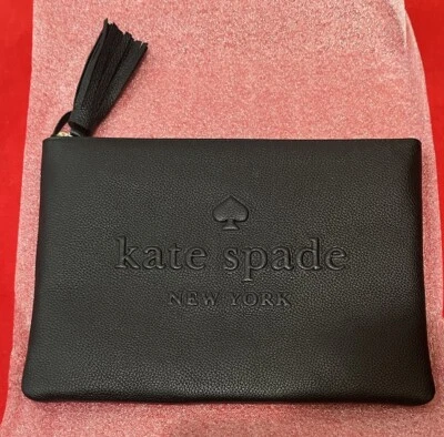 Kate Spade Gia Larchmont Avenue Logo Large Black Clutch Bag New With Tags 10x7 - Image 1 of 4