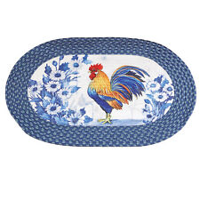 Collections Etc French Country Blue Rooster Braided Accent Rug