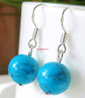 Wholesale 1-9pairs 10mm Turquoise Gemstone Round 925 Silver Hook Dangle Earrings