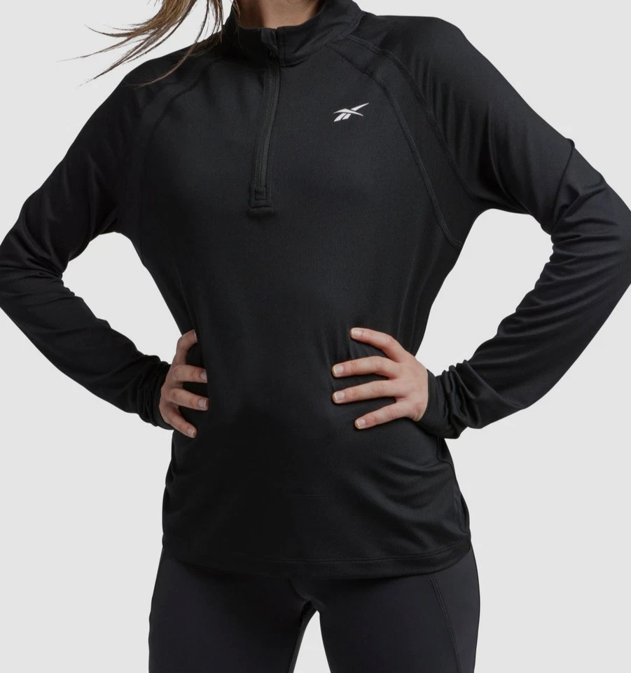 Reebok Womens Black Identity Performance Quarter Zip Top Size 2XL
