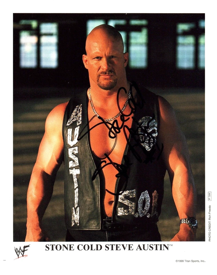 Foto de lucha libre rara Stone Cold Steve Austin firmada a mano 1999 WWF promoción 8x10 Foto 1 de 1