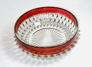 VTG 5” Indiana Glass Kings Crown Ruby Red Flash Bowl Diamond Point Candy Dish - Picture 1 of 7
