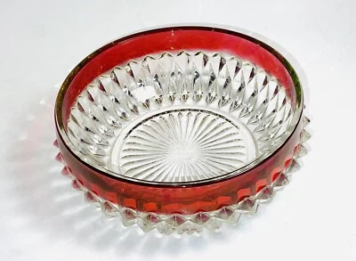 VTG 5” Indiana Glass Kings Crown Ruby Red Flash Bowl Diamond Point Candy Dish - Image 1 of 4