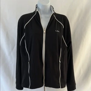 L-RL Ralph Lauren Women’s Size XL Black Full Zip Sweat Jacket White Trim Sports - Picture 1 of 8