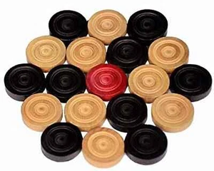 Wooden Carrom Game Coins & Striker Set Wooden Checkers (20 Pieces + 1 Striker) - Picture 1 of 4