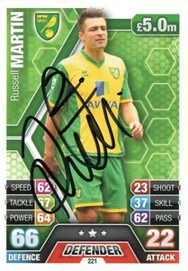 RUSSELL MARTIN SIGNED NORWICH 2013/2014 MATCH ATTAX TRADING CARD+COA - Picture 1 of 1