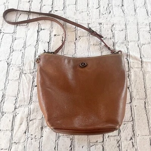 Coach Duffle Sac Bucket Shoulder Bag Saddle Brown Tanned Leather Crossbody - Picture 1 of 9