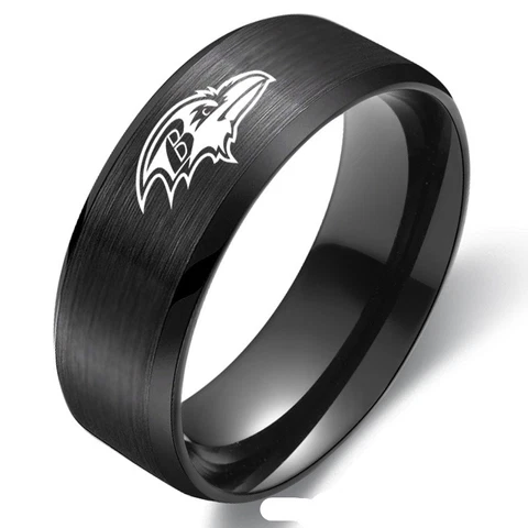 Baltimore Ravens Football Team Black Stainless Steel Mens Band Ring Size 6-13 Cover