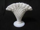 Fenton Art Glass Hobnail Milk Glass 4"  Fan Vase Pie Crust Crimped Top