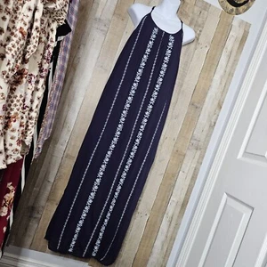 Anthropologie Alya Navy Embroidered Flowers Sleeveless Adjustable Straps Medium  - Picture 1 of 13