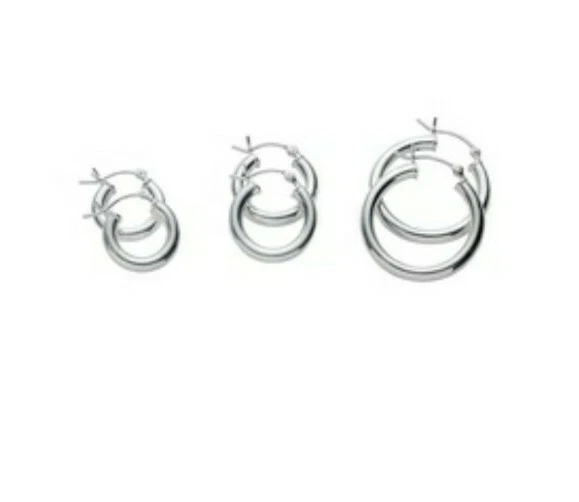 Palmbeach Women's Sterling Silver Hoop Earrings 3 Pack-Silver - Image 1 of 2